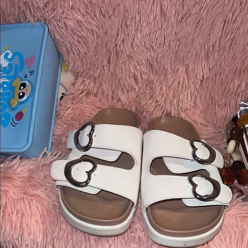 Aerosoles Kids White Sandals with Heart Buckles